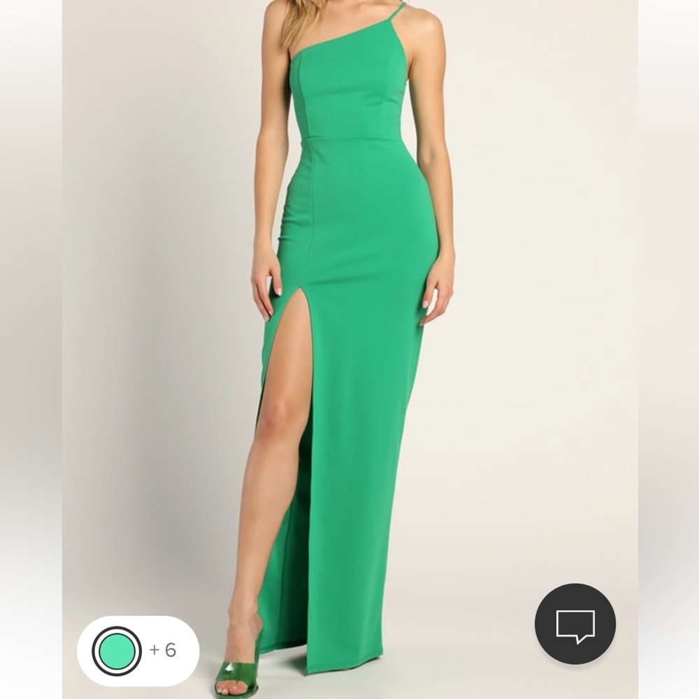 green one-shoulder maxi dress